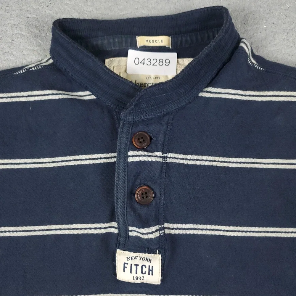 Abercrombie Fitch Polo Shirt Boys XL Blue Striped Short Sleeve Muscle Fit Kids